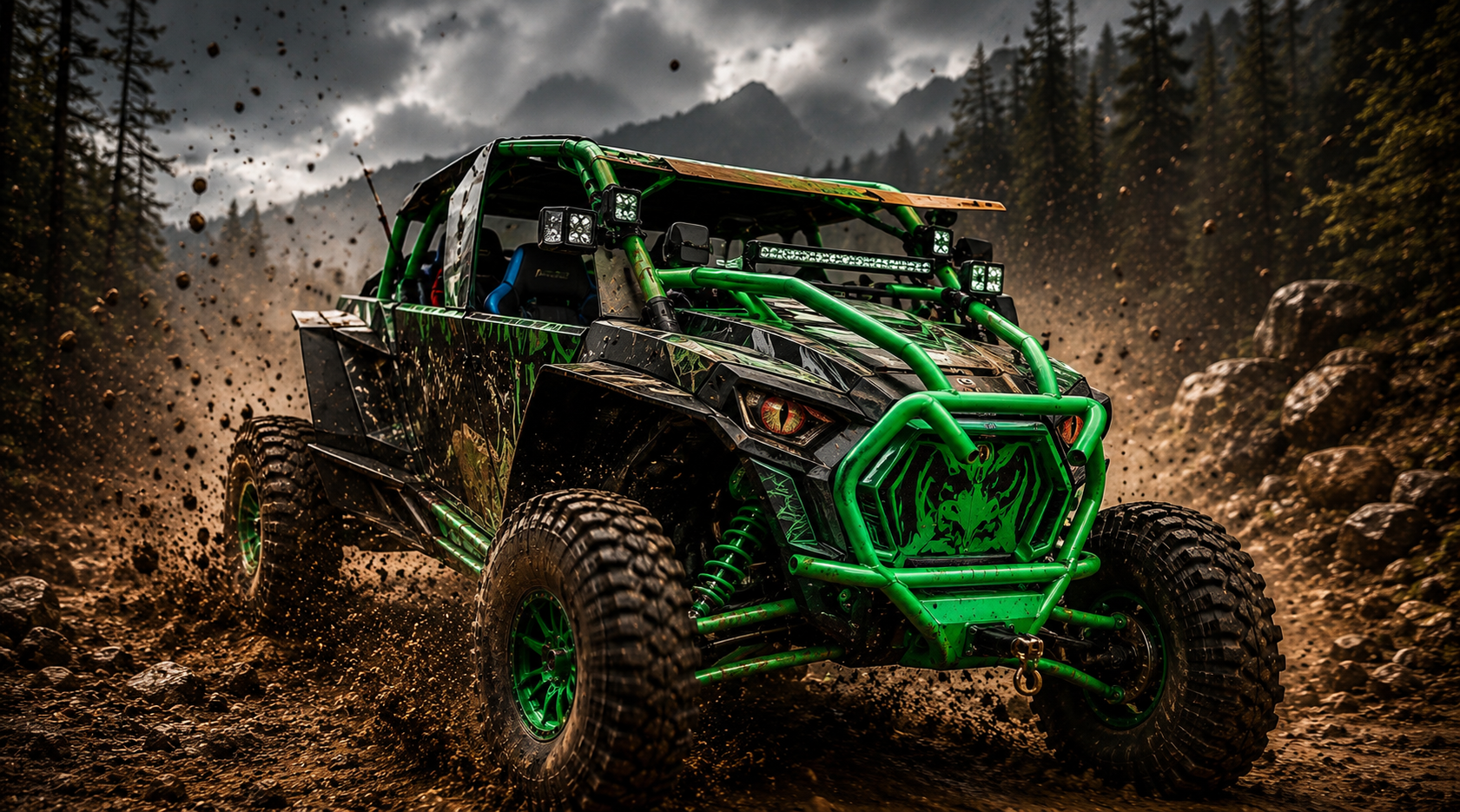 Green off-road ATV on trail